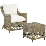 Beliani Gartensessel Ribolla Baumwolle 66 x 78 x 70 cm Cremeweiß mit Hocker