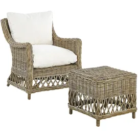 Beliani Gartensessel Ribolla Baumwolle 66 x 78 x 70 cm Cremeweiß mit Hocker