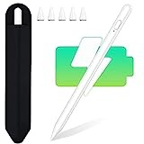 Stylus Stift für iPad 2018-2023, KBCASE Stylus Pen Schnelle Aufladung Pencil für Apple iPad/iPad Pro/iPad Mini/iPad Air, Palm Rejection, mit 5 Ersatzspitzen, Mäppchen (Weiß)