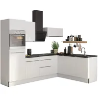 OPTIFIT Winkelküche L-Form 270 cm weiß hochglänzend