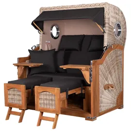 Mr. Deko bene,iving Strandkorb Komplettset Ammersee Grande XL Teak PE shell Modell 548 inkl. Liftersystem