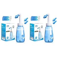 CYOUH Nasendusche Set, 260 ml, mit 60 Nasenwasch-Salzpaketen und Aufkleberthermometer,nasendusche erwachsene zur Nasenreinigung und Nasenspülung (Packung mit 2)