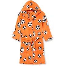Playshoes Unisex Kinder Fleece-Bademantel Morgenmantel, orange Fußball, 110/116