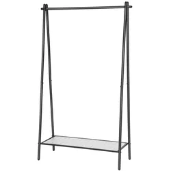Kleiderständer aus dickem Stahlrohr, 33,5 x 92,5 x 153 cm, Garderobe robust, Garderobenständer, Kleiderablage, mit Stange und Regal, Mattschwarz