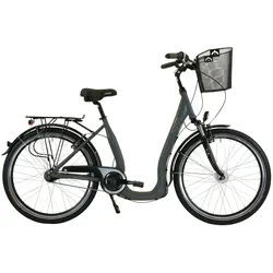 HAWK City Comfort Deluxe mit Korb Grey , Damen 28Zoll - Leichtes Fahrrad mit 7-Gang Shimano Nabenschaltung & Nabendynamo