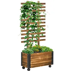Outsunny Blumenkasten mit Rankhilfe schwarz, natur 65L x 31B x 147H cm
