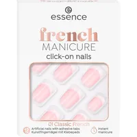 Essence french MANICURE click-on nails, Künstliche Fingernägel, Nr. 01, Nude, Expressergebnis, French Manicure, sofortiges Ergebnis, glänzend, Nanopartikel frei, 1er Pack (12pcs)