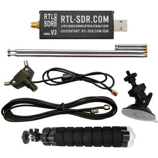 RTL-SDR Blog V3 R860 RTL2832U 1PPM TCXO HF Bias Tee SMA Software Defined Radio with Dipole Antenna Kit (Schwarz)