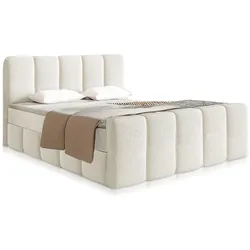 Juskys Boxspringbett Manitoba 180x200 cm - Topper & hochwertige Polsterung inklusive - Creme