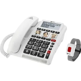 Geemarc CL610 Schnurgebundenes Notruftelefon mit SOS-Armband Telefon, Weiss