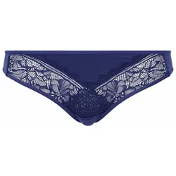 FEMILET Damen Slip - Floral Touch, florale Spitze, blickdichtes Meshmaterial Dunkelblau 2XL