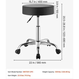 Vevor Rollhocker Kunstleder 226,8 kg schwarz höhenverstellbar