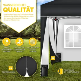 tillvex Faltpavillon 3 x 3 m inkl. 4 Seitenteile Schwarz