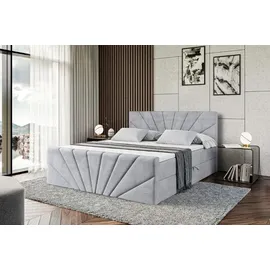 altdecor Boxspringbett mit Fußteil, H3 Matratze und Topper - 160x200 cm - MILTIO-Z - Hellgrau Samt - Polsterbett mit Bettkasten und Lattenrost, Be... - Hellgrau