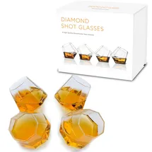 Mad Monkey Diamant Gläser, 4er Set, Schnapsglas lustig, Design Geschenkverpackung, Farblos (Transparent)