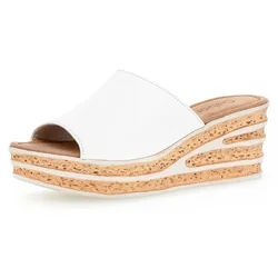 Pantolette GABOR, Damen, Gr. 43, weiß, Kalbsleder, unifarben, klassisch, Schuhe, Keilabsatz, Sommerschuh, Schlappe, raffinierte Absatzgestaltung