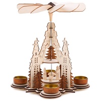 BRUBAKER Weihnachtspyramide Teelicht Holzpyramide Kathedrale - 2 Etagen, Teelichtpyramide aus Holz mit 4 Teelichthaltern aus Metall, 29 cm hoch, Weihnachtsdeko beige|braun