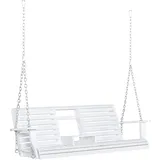 Dreisitzige Gartenschaukel Mit Mitteltisch Und Getränkehalter, Aus Holz Und Metall, 150 X 75 X 53 Cm, Weiß