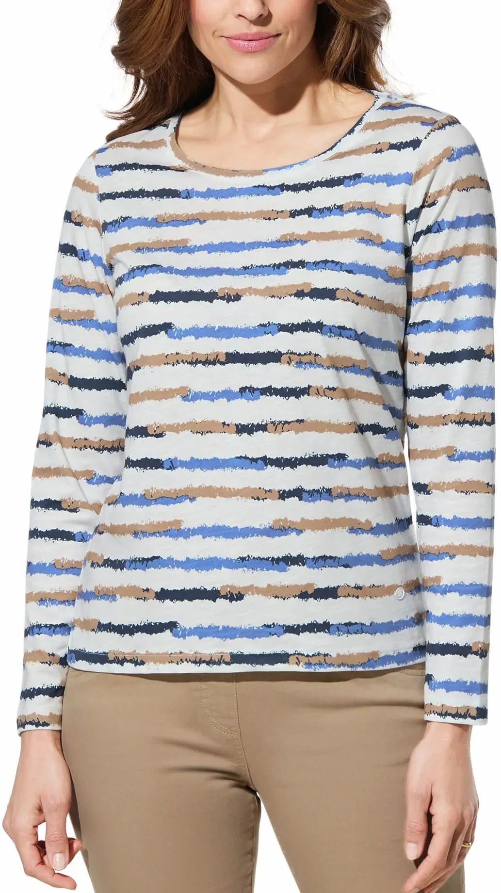 Walbusch Damen Baumwollshirt Abstract Stripe Blau gestreift