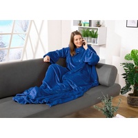 Wohndecke Kuscheldecke mit Ärmeln Super Soft Flanell Decke, heimtexland, Ärmeldecke mit 2 Taschen und Fußsack blau 150 cm x 180 cm