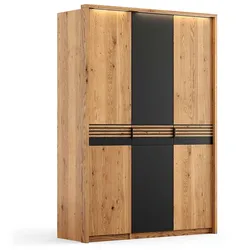 Kleiderschrank Holz massiv in Eichefarben und Schwarz mit