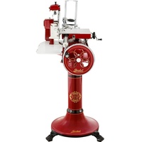 Berkel Volano B3 handbetriebene Aufschnittmaschine mit Blütenverziertes Schwungrad, Messerdurchmesser 300 mm Rot und Sockel
