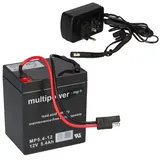 Akkuman Multipower Blei Akku 12V 5,4Ah mit Stecker + Ladegerät für Raasenmäher Akkus