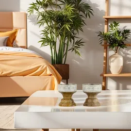 Marrakesch Orient & Mediterran Interior 2er Set Boho Deko Teelichthalter Kerzenständer aus Holz Hamida
