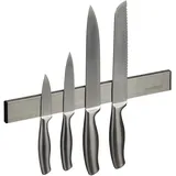 Relaxdays Magnetleiste Edelstahl, selbstklebend, 30 cm lang, Wand Magnetschiene für Messer & Werkzeug, Silber/schwarz