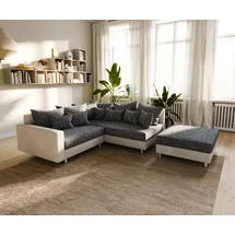 DeLife Ecksofa Clovis Weiss Schwarz Hocker Armlehne Ottomane Rechts modular, Design Ecksofas, Couch Loft, Modulsofa, modular