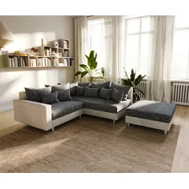 DeLife Ecksofa Clovis Weiss Schwarz Hocker Armlehne Ottomane Rechts modular, Design Ecksofas, Couch Loft, Modulsofa, modular