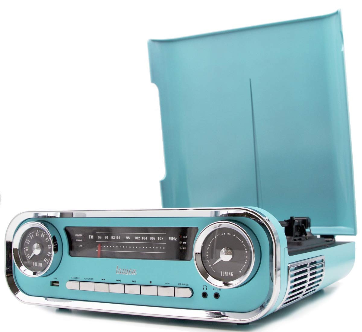 LAUSON Plattenspieler Retro | Plattenspieler mit Lautsprecher Bluetooth | Musikanlage mit Vinyl Player | Stereoanlage Vintage | Radio USB | Record Player Jukebox Blau