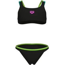 ARENA Kinder Bikini GIRLS TWO PIECES SWIMSUIT, BLACK-SOFT GREEN-WATER-SOFT GREEN, 152