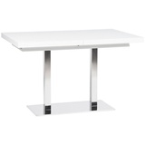 MID.YOU Esstisch Weiß, Edelstahl, Metall, rechteckig, Säule, Bodenplatte, 80x74x120 cm ausziehbar Esszimmer, Esstische, Esstische ausziehbar