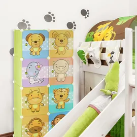 Relaxdays Kinderregal mit Tiermotiv, Kunststoff Steckregal m. Türen, Kinderzimmer Kleiderschrank m. Kleiderstange, bunt