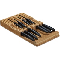 Relaxdays Messerhalter Schublade, für 12 Messer & Wetzstahl, Bambus Messerblock Braun