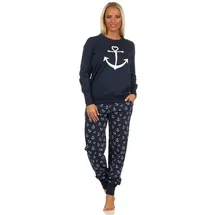 normann-wäschefabrik NORMANN Schlafanzug Pyjama Bündchen Anker - 69329 in marine | Gr.: 36-38