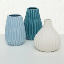 Boltze Vase Wilma 3er, hellblau Türkis, Weiß