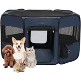 Petsfit Welpenauslauf Tierlaufstall faltbar Welpenlaufstall Pop-Up für Hunde Hasen Katzen,Freilaufgehege mit Zip-Sicherungen, Abnehmbares Ober- und Unterteil,M,Dunkelblau & Schwarz