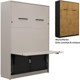 QMM TraumMöbel Schrankbett Klappbett vertikal GN 140x200 mit Schreibtisch (Einzelnes Möbelstück) vertikal klappbar braun