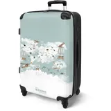 NoBoringSuitcases.com® Koffer Mittelgroß 67x43x25 cm Hartschalenkoffer Trolley Rollkoffer 4 Rollen Leicht Hartschale Größe M Weltkarte - Blau - Kinder
