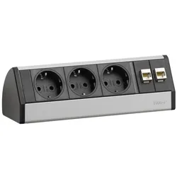 EVOline Dock Data small Tischanschlussfeld 3-fach Steckdose ohne Zwinge, silber