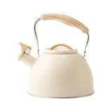 3L Beige Flötenkessel Edelstahl Herd Top Wasserkocher Herd Induktion Wasserkocher mit Holzmaserung Griff Pfeifender Teekanne Wasserkessel für Küche Gasherd Induktionsherd