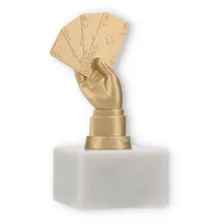 Pokal Metallfigur Skat goldmetallic auf weißem Marmorsockel 14,0cm