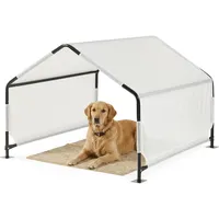 [en.casa] Hundehütte Valevali 122 x 122 x 90 cm Stahl Schwarz/Weiß