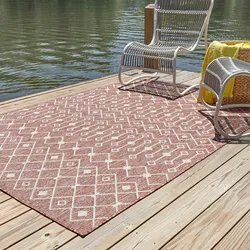 Teppich "Outdoor Crosses Lagerräumung", rot (rostrot, grau), B:152cm H:4mm L:244cm, Polypropylen (PP), MYFLAIR MÖBEL & ACCESSOIRES, Teppiche, Flachgewebe, Rauten Muster, In- und Outdoor geeignet
