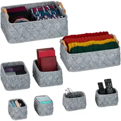 Relaxdays Schrank Organizer, 8-tlg., 4 Größen, Filz, Schubladen Ordnungssystem Kleiderschrank, Ordnungsboxen, hellgrau