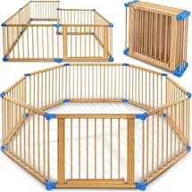 KIDUKU Kiduku® 7,2 Meter Laufgitter blau XXL klappbar inkl. Tür, bestehend aus 8 Elementen, individuell formbar Laufstall Absperrgitter