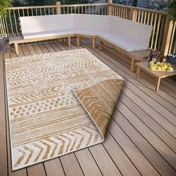 Teppich NORTHRUGS "BIRI Wendeteppich", gelb (ocker), B:160cm H:5mm L:230cm, Polypropylen (PP), Teppiche, In-& Outdoor, Wetterfest, Balkon, Läufer, Wohnzimmer, Wasserfest, Boho