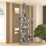 Pawhut Kratzbaum Deckenhoch Höhe 240-260 Cm Katzenbaum Mit Plüschbälle, Katzenhöhle, Hängematte, Sisalstämme, Plattformen Mehrstöckiger Katzenkratzbaum Kletterbaum Für Große Katzen, Hellgrau